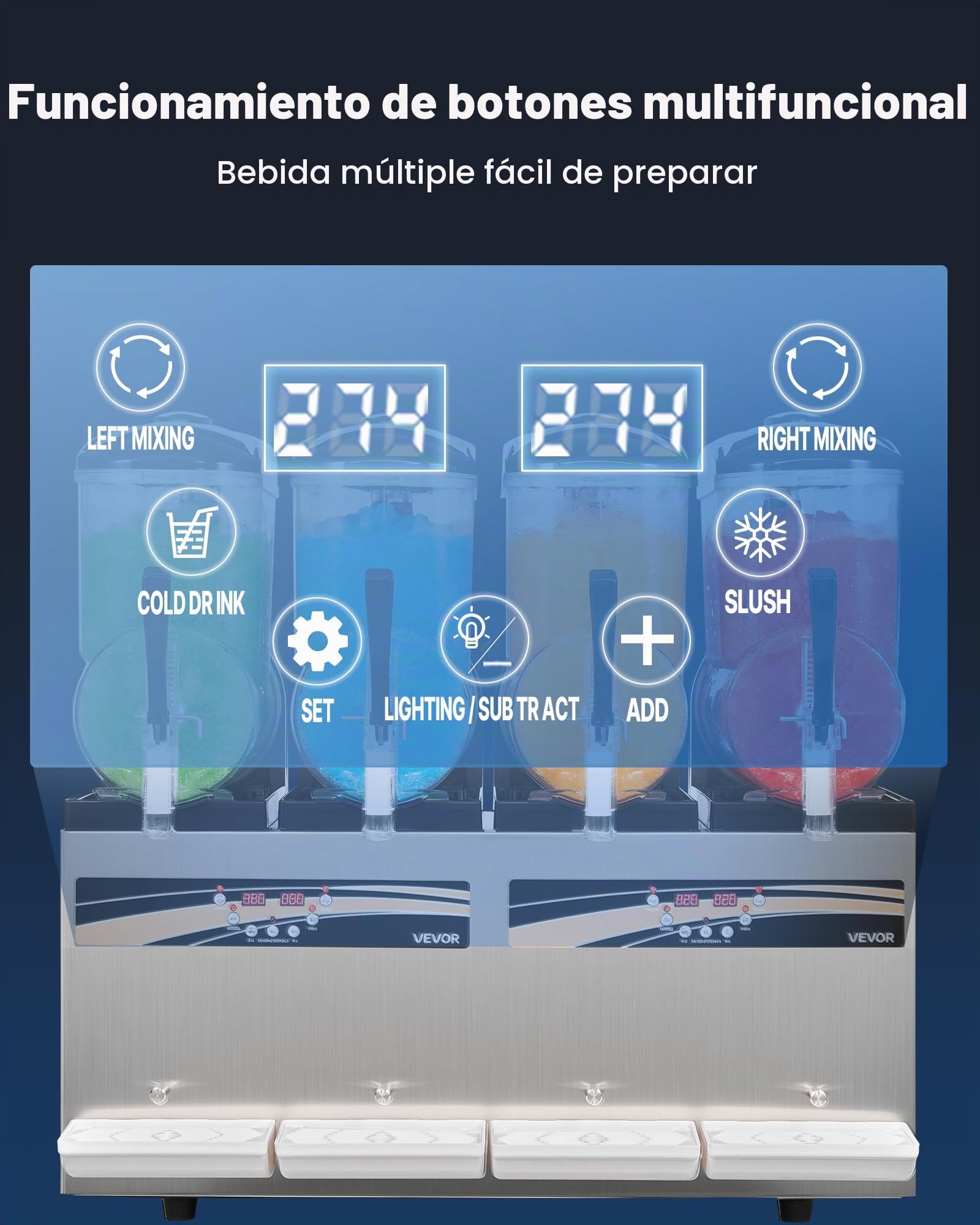VEVOR Máquina para Hacer Granizados con 4 Tanques de 12 L, Máquina de Granizado Comercial para Margaritas, Batidos, sin Necesidad de Hielo, con Autolimpieza, para Restaurantes, Bares, Fiestas