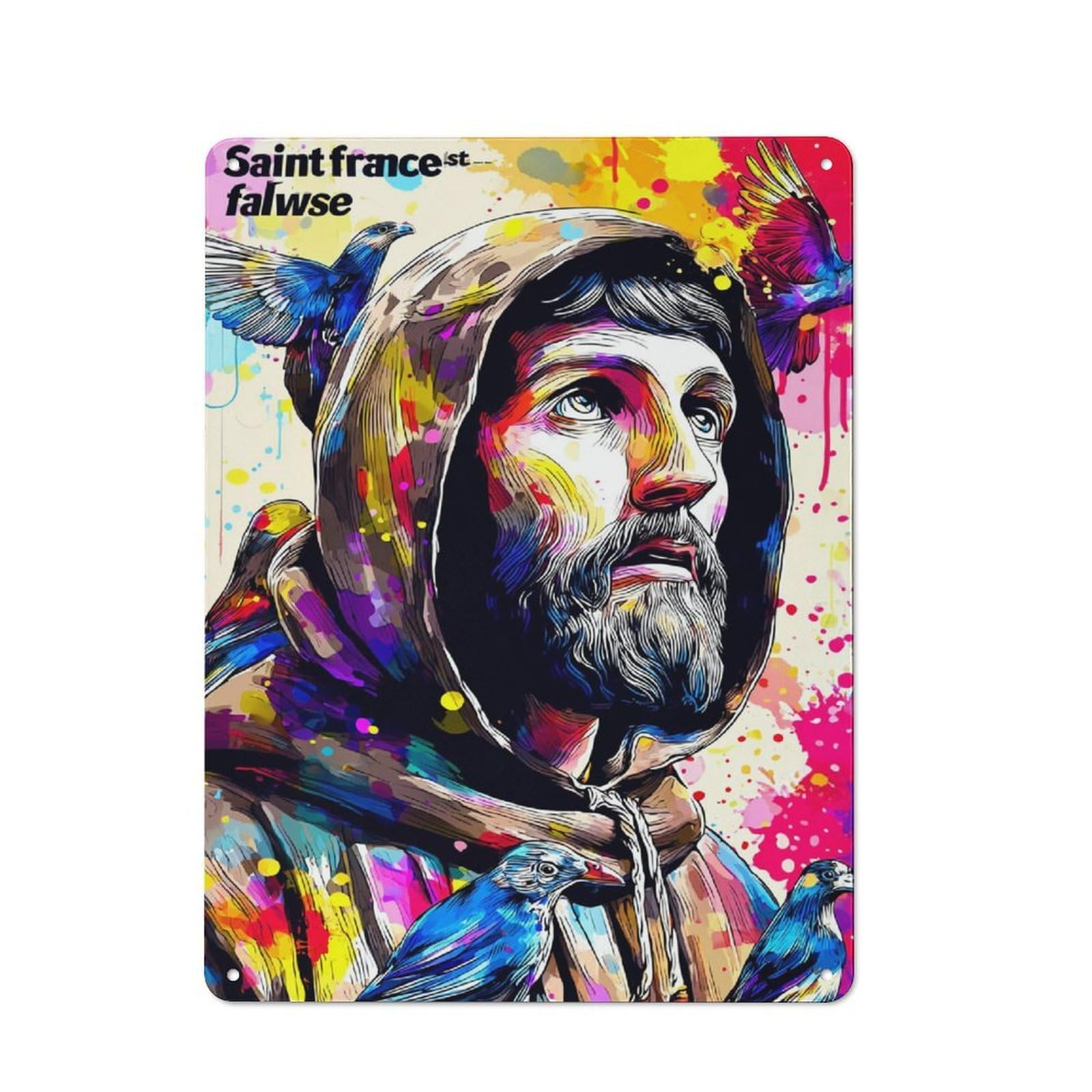 Junmoney Saint Francis Of Assisi A Colorful Tribute 40X30cm Retro Tin Sign With For Living Room Or Hallway, A Decorative Metal Sign For Living Rooms And Hallways