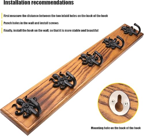 Miniatura 3 de Ganchos de almacenamiento para el hogar, ganchos para llaves, perchero montado en la pared, 5 rieles de metal estándar para llaves, abrigos,