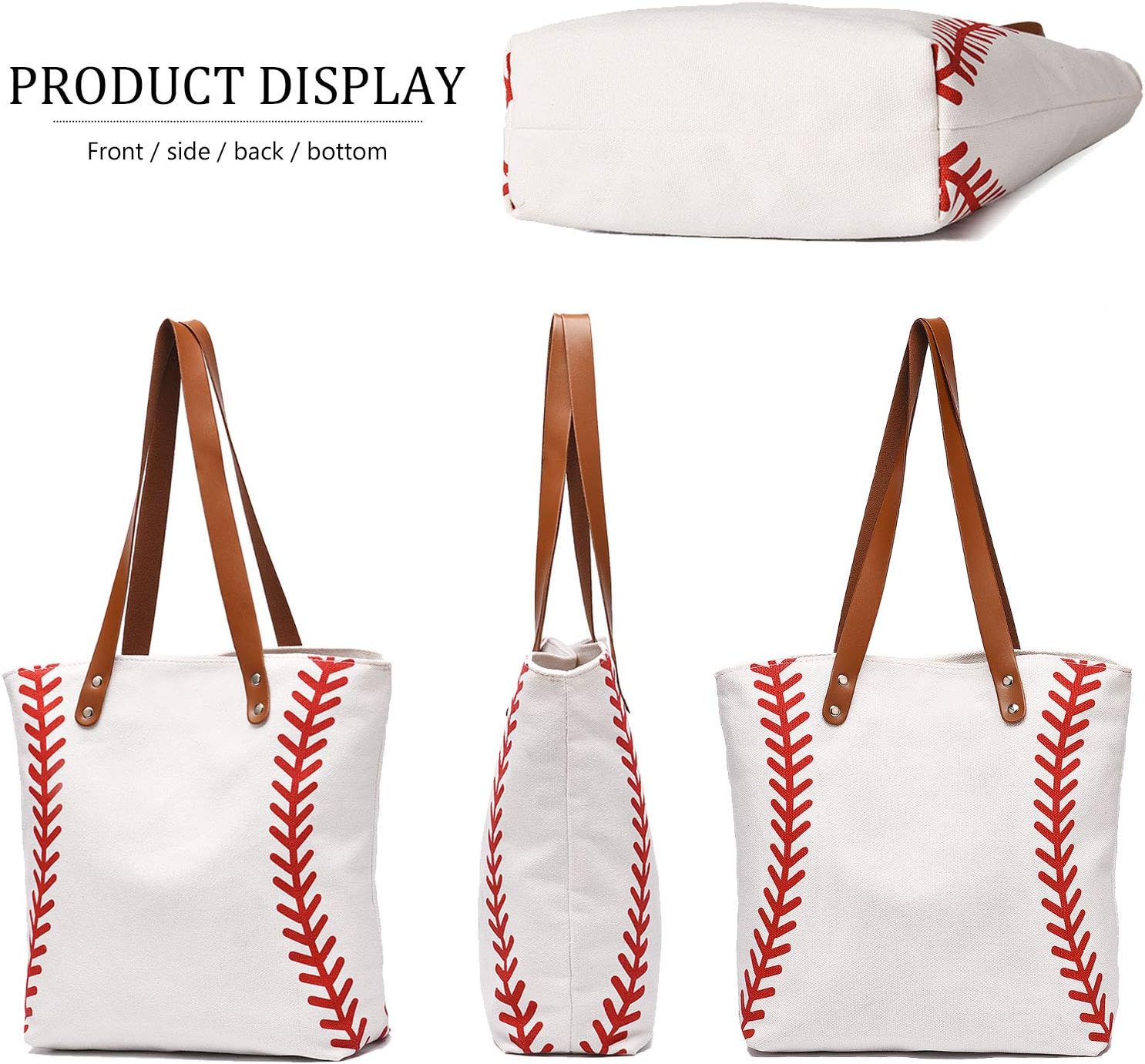 Large Baseball Tote Bag Sports Printing Utility Top Handle Shoulder Bag Canvas Sport Travel Beach for Women Gifts - Image 4