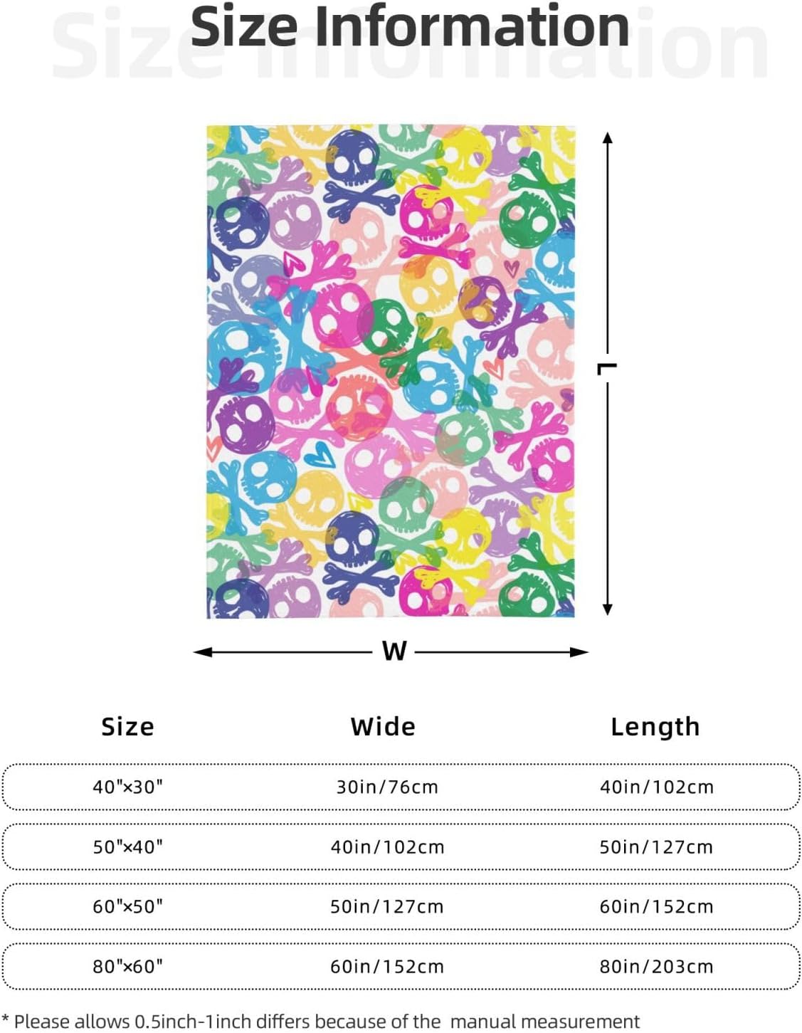 Colorful Sculls Throw Blanket for Bed Sofa Couch Beautiful Fleece Blankets Lightweight Soft Cozy 50"x40" - Image 2