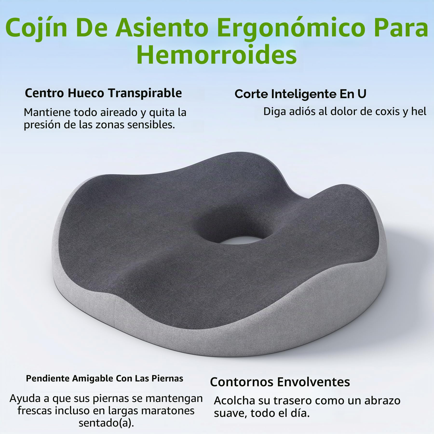 Cojín Donut de Espuma Viscoelástica – Almohada Ortopédica para Alivio del Dolor de Coxis, Ciática, Hemorroides, Embarazo, Postparto y Úlceras por Presión (Gris)