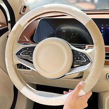 Car Steering Wheel Cover, Linen Full Surround Steering Wheel Outer Protector Shell Set, 15" Universal Breathable Soft Protector Cover Shell for Car Interior Decoration AccessoriesBeige