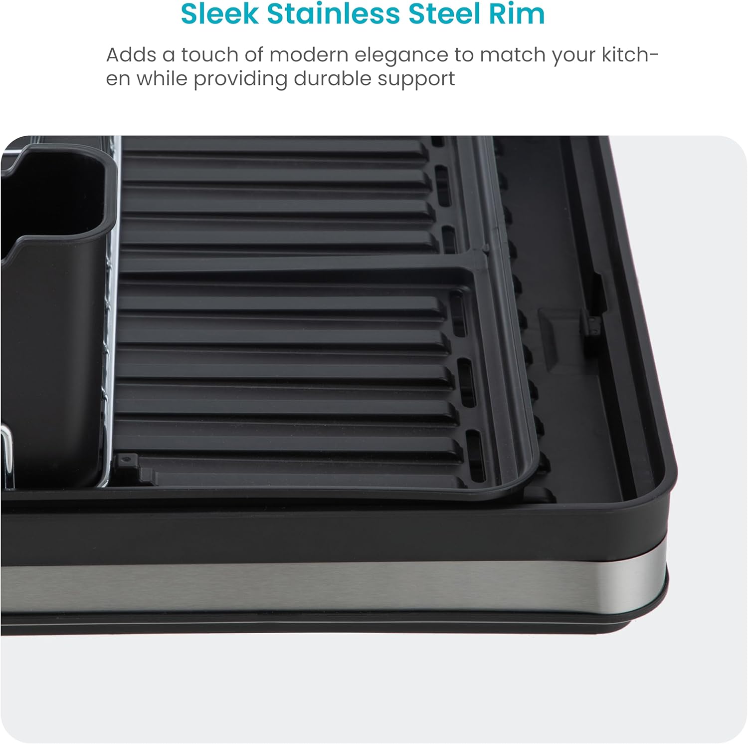 Home Zone Living Large Collapsible Dish Drying Rack with Adjustable Length and Utensil Caddy