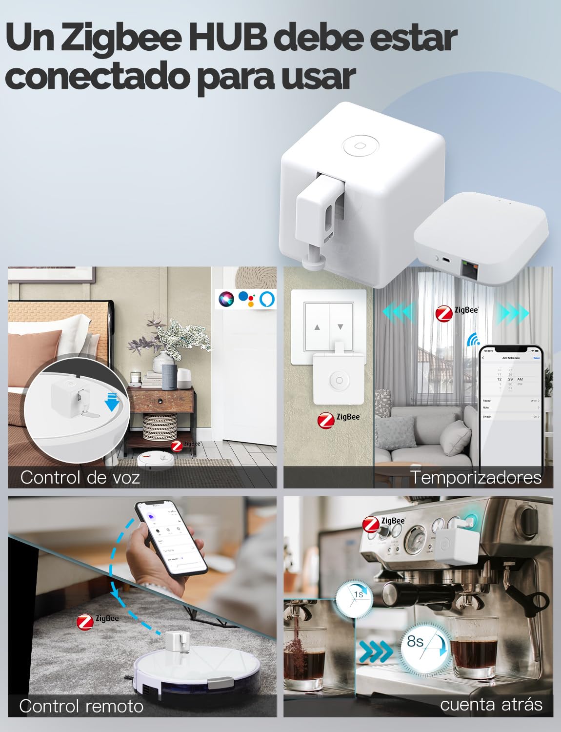 MOES Zigbee Fingerbot Plus Smart Switch Botón de palanca inteligente actualizado con control táctil, compatible con Tuya/Smart Life APP, Alexa/Google Home y Temporizador requiere MOES Zigbee HUB