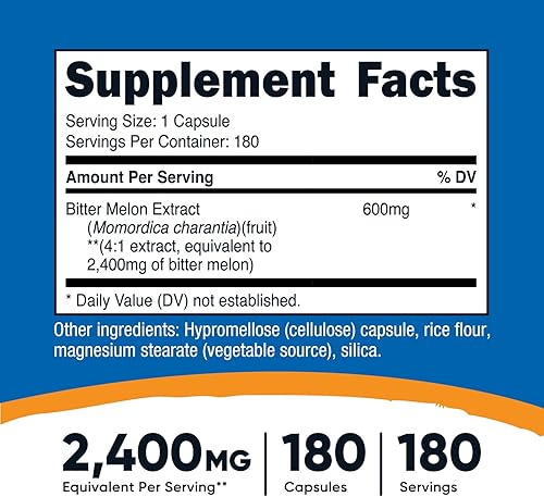 Miniatura 2 de Nutricost Melón Amargo 0.02 oz, 180Cápsulas, 1 botella, 1