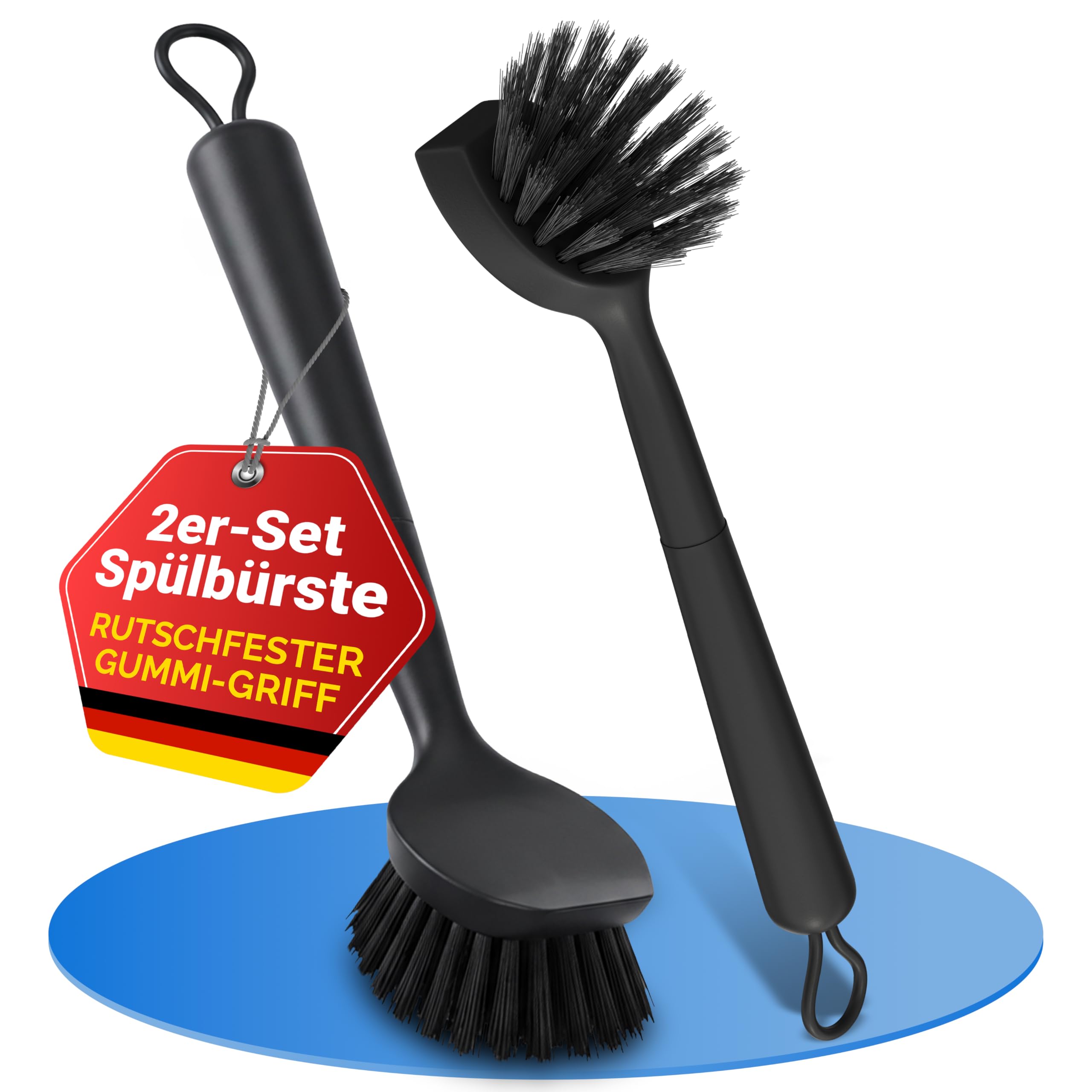 QOSI® Spülbürste schwarz | 2 Stück | Langlebige Küchenbürste & Abwaschbürste | Robuste Geschirrbürste & Topfbürste | Bürste Küche | Spülbürsten Set | Kitchen Brush | Bürste Geschirr |