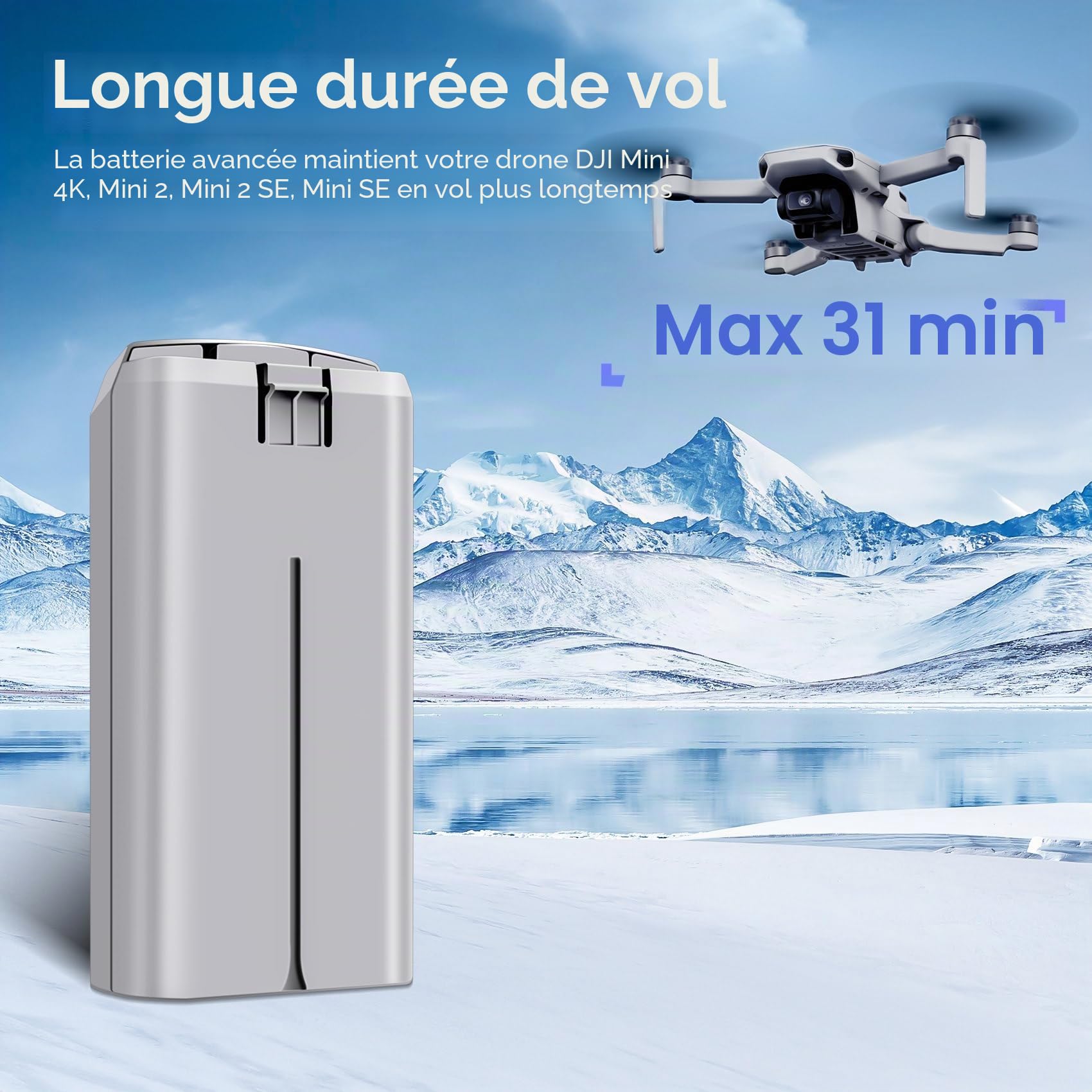 Mini 2 Series Batterie 2 pièces 7.7V 2400mAh Batterie de vol Intelligente (31 Minutes d'autonomie maximale) Entièrement Compatible avec Les Drones DJI Mini 4K/2/2 SE/SE