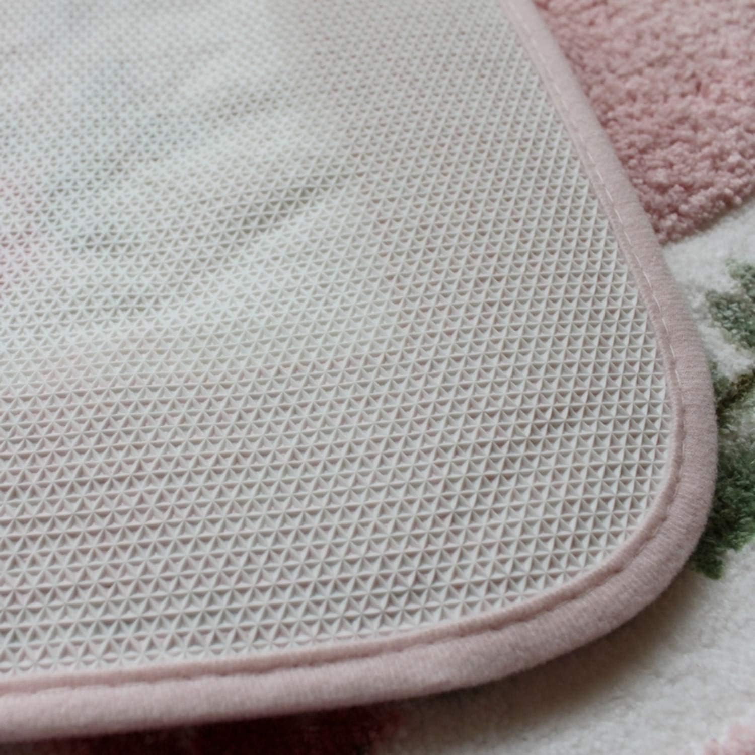 ABREEZE Non-Skid Floral Rose Bathroom Rugs Set of 2pcs,Soft Shaggy Bath Shower Mat and U-Shaped Toilet Floor Rugs,Pink