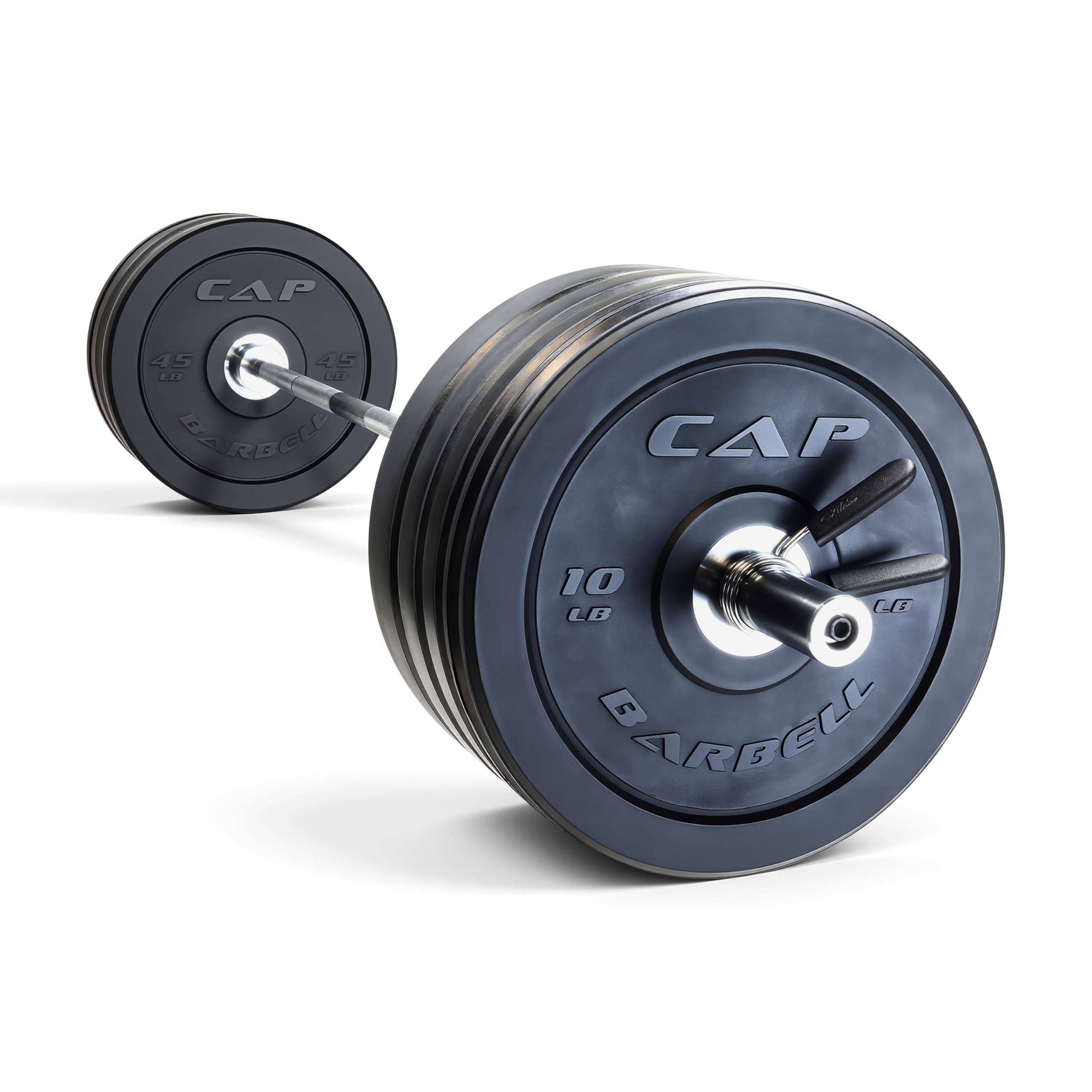 CAP Barbell 260 lb PRO Olympic Weight Set with 7ft Chrome Barbell &amp; Black Bumper Plates