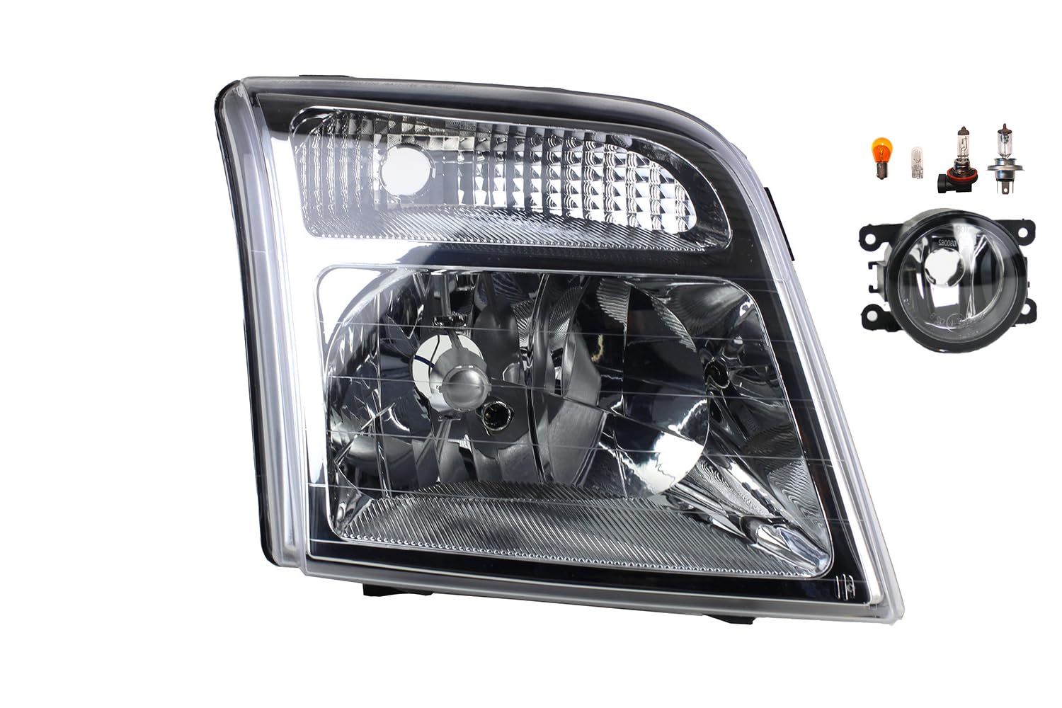 Johns, Faro halógeno delantero apto para Ford Transit Connect 02 06/02 - H4 derecho + faros antiniebla + bombilla