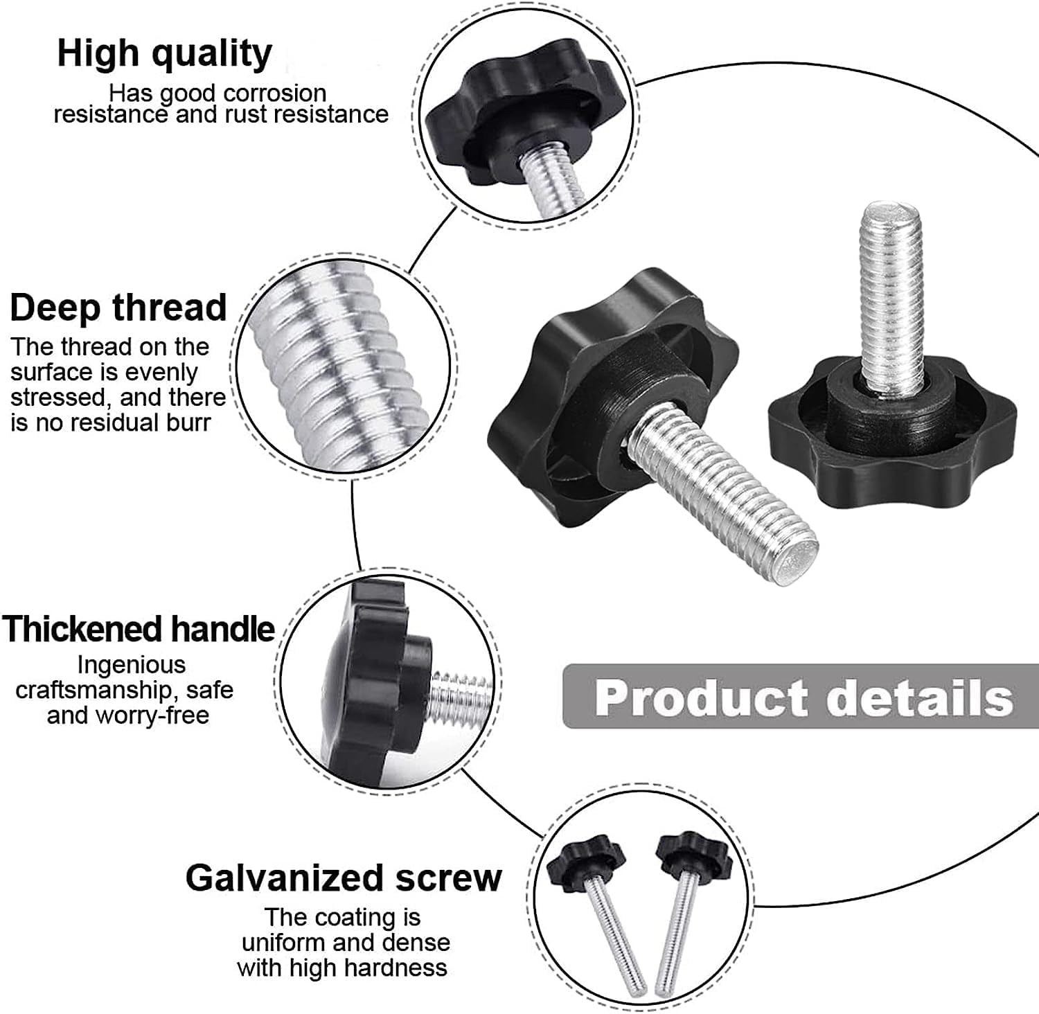 TOP-VIGOR 2Pcs M8 x 20mm Plum Hex Shaped Clamping Screw Knob, 38mm Dia Plastic Head Clamping Knob Handle Male Thread Thumb Screw - Image 3