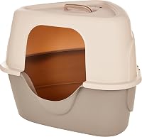 Amazon Basics Hooded Corner Cat Litter Box with Lid - No-Mess, Odor Control Filter, Easy Clean, 26x23x20 in Charcoal