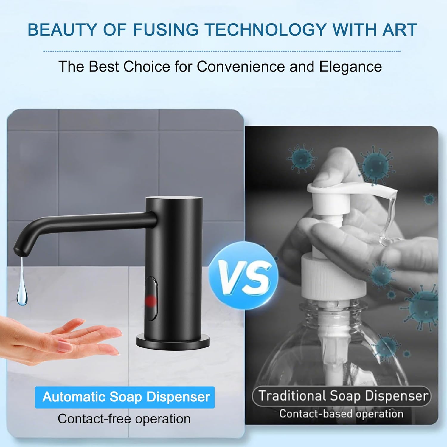 Automatic Soap Dispenser Touchless for Kitchen Bathroom Sink Built in Electric Soap Dispenser Infrared Sensors Liquid Commercial Dispenser with Bottle and Pump 33.81oz/1000ml (Black)