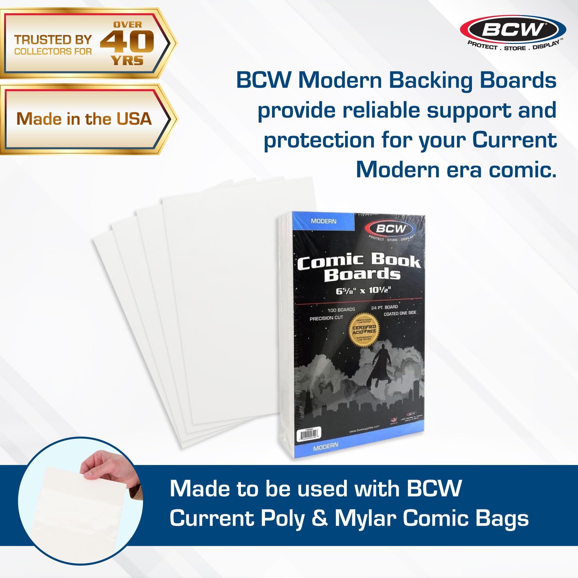 BCW Modern Comic Backing Boards - 200 Pack | Certified Acid-Free, Lab-Tested Archival Quality Comic Book Boards | Ideal for Comic Book Storage and Preservation