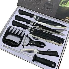 Kit Churrasco Conjunto de 08 Peças Facas Gourmet Corte Navalha Antiaderente Para Churrasco kit Premium Presente Azimark