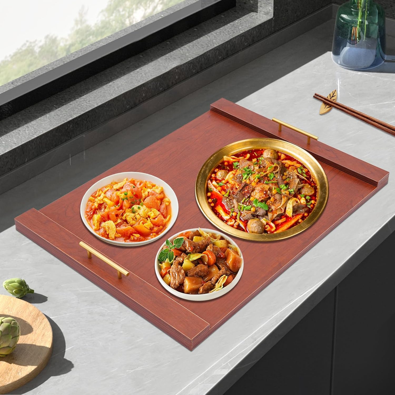 Stove Cover Board for Gas Stovetop, 30" x 22" Noodle Board Stovetop Cover with Handles, Sink Wood Block Covers for Electric & Gas Stove, Farmhouse Decorative Wooden Tray for Kitchen (Brown)