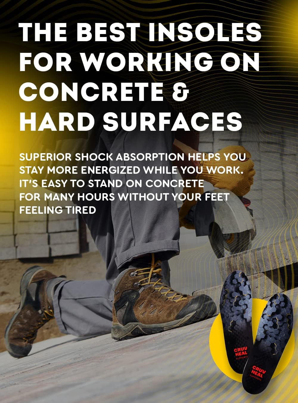 {New} Work Comfort Orthotics Insoles - Anti Fatigue Shoe Insert Men Women for Plantar Fasciitis - Cushioned Arch Support - Shock Absorption - Foot Pain Relief - Work Boot Insoles (Black Hexagons, L) : Health & Household