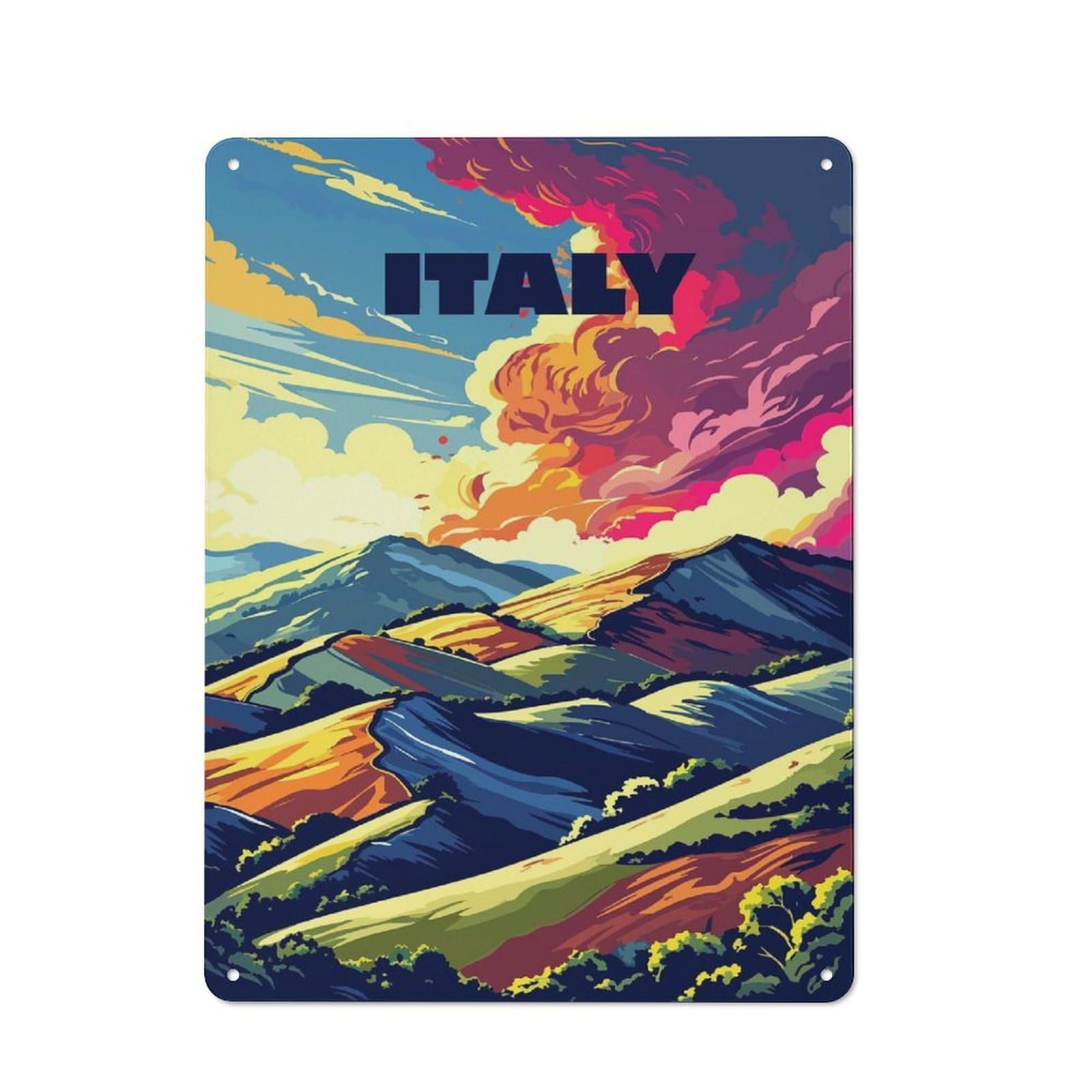Junmoney Style-17 Italy Landscape Art Printed Metal Sign 40X30cm For Garage Wall, For Collectors Of Vintage Metal Wall Decor