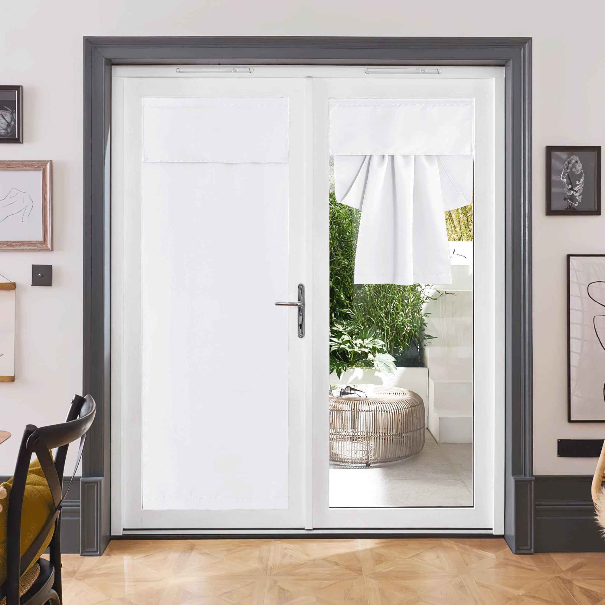 Rideaux de porte française occultant léger store blanc auto-adhésif 76x203 cm