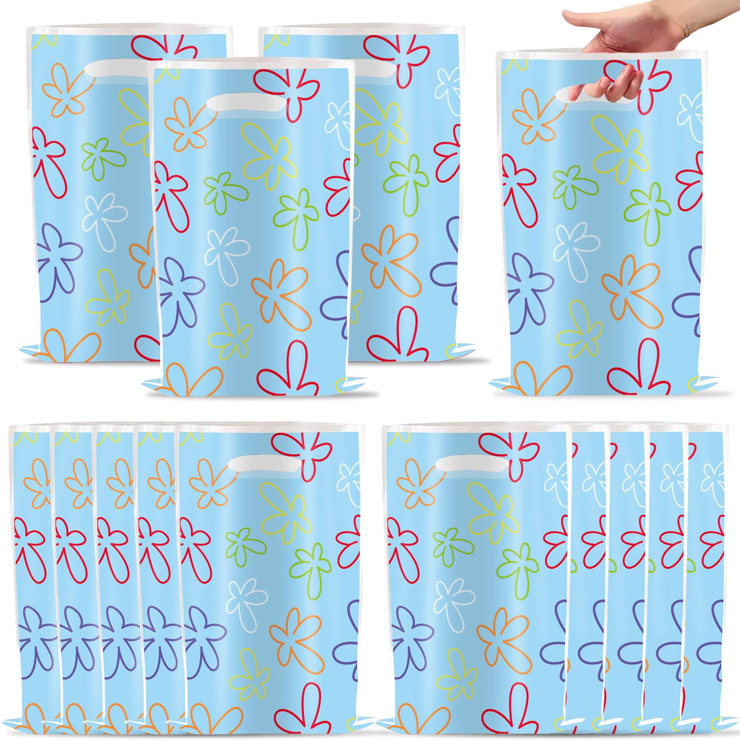 50Pcs Cute Cartoon Blue Party Favor Bags - Candy Treat Plastic Bags for Boy Girls Under the Sea Themed Party Birthday Decorations Gifts