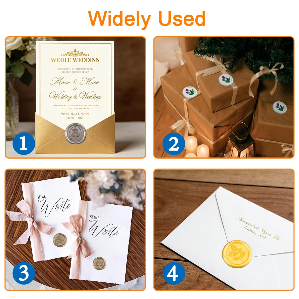 56 sellos de lacre adhesivos de bronce antiguo, con diseños de romero y trébol de cuatro hojas. Perfectos para invitaciones, Navidad, regalos y fiestas.