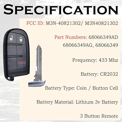 Miniatura 3 de Llavero inteligente de repuesto para Chrysler 300 Dodge Charger Challenger Dart 2014-2016 Journey 2011 2012 2013 2014 2015 2016 2017 2018 2019 2020