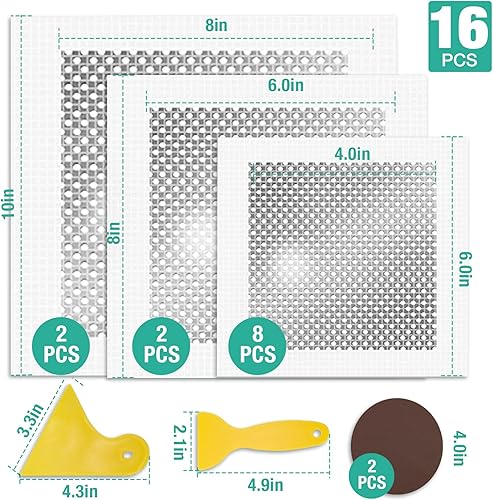 Miniatura 2 de Kit de reparación de parches de pared de 16 piezas, kit de reparación de paneles de yeso de 468 pulgadas, parche de aluminio seco para agujeros