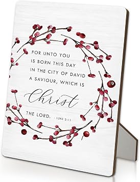 Christian Christmas Decor, Luke 211 Bible Verse Christmas Wreath Wooden Stand Sign 5"X7", Religious Xmas Signs Decorations for Church Prayer Room Home Office Desk Decor5x7 Inch