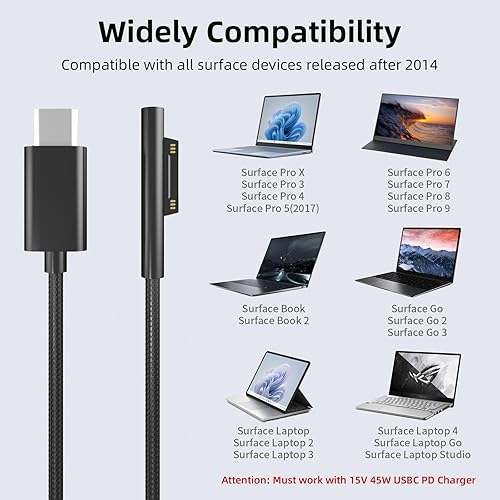 Miniatura 10 de PD100W USB-C Cable de carga compatible con Surface Pro Laptop Microsoft Surface Pro 10987+76543X Windows Surface Laptop 654321 Surface Go Tablet