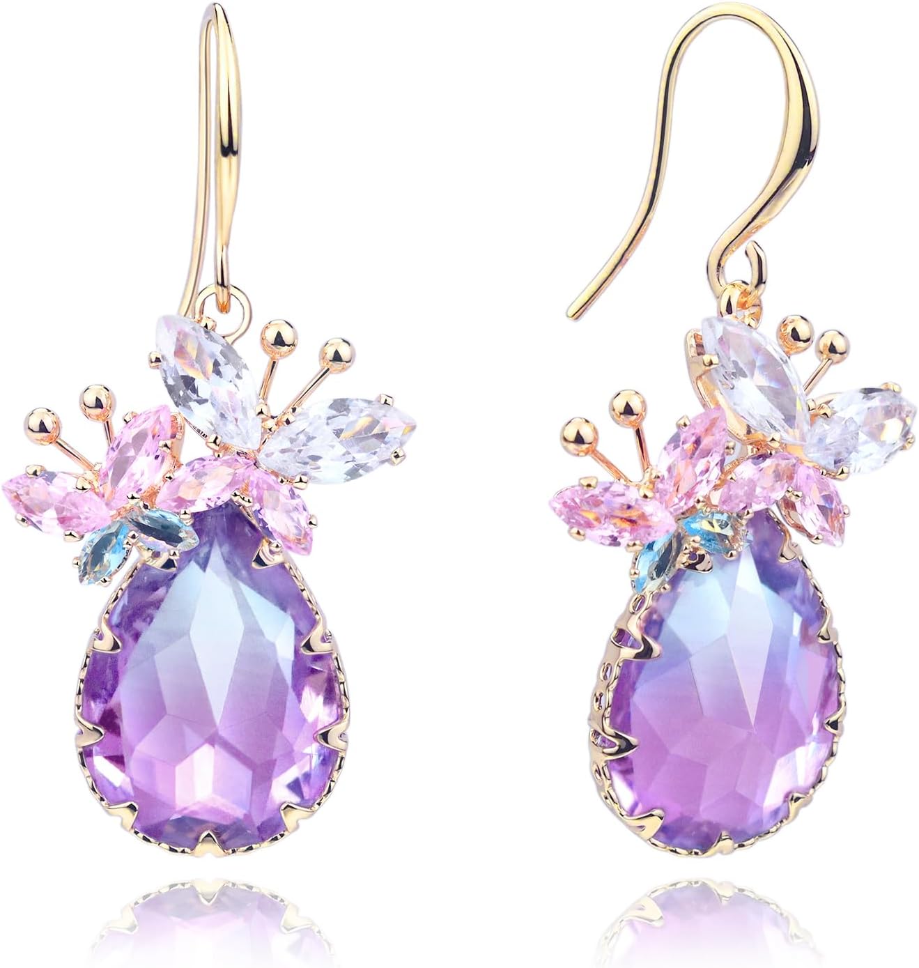 Crystal Teardrop Earrings CZ Butterfly Earrings Gold Dangle Earrings Jewelry Gift for Women