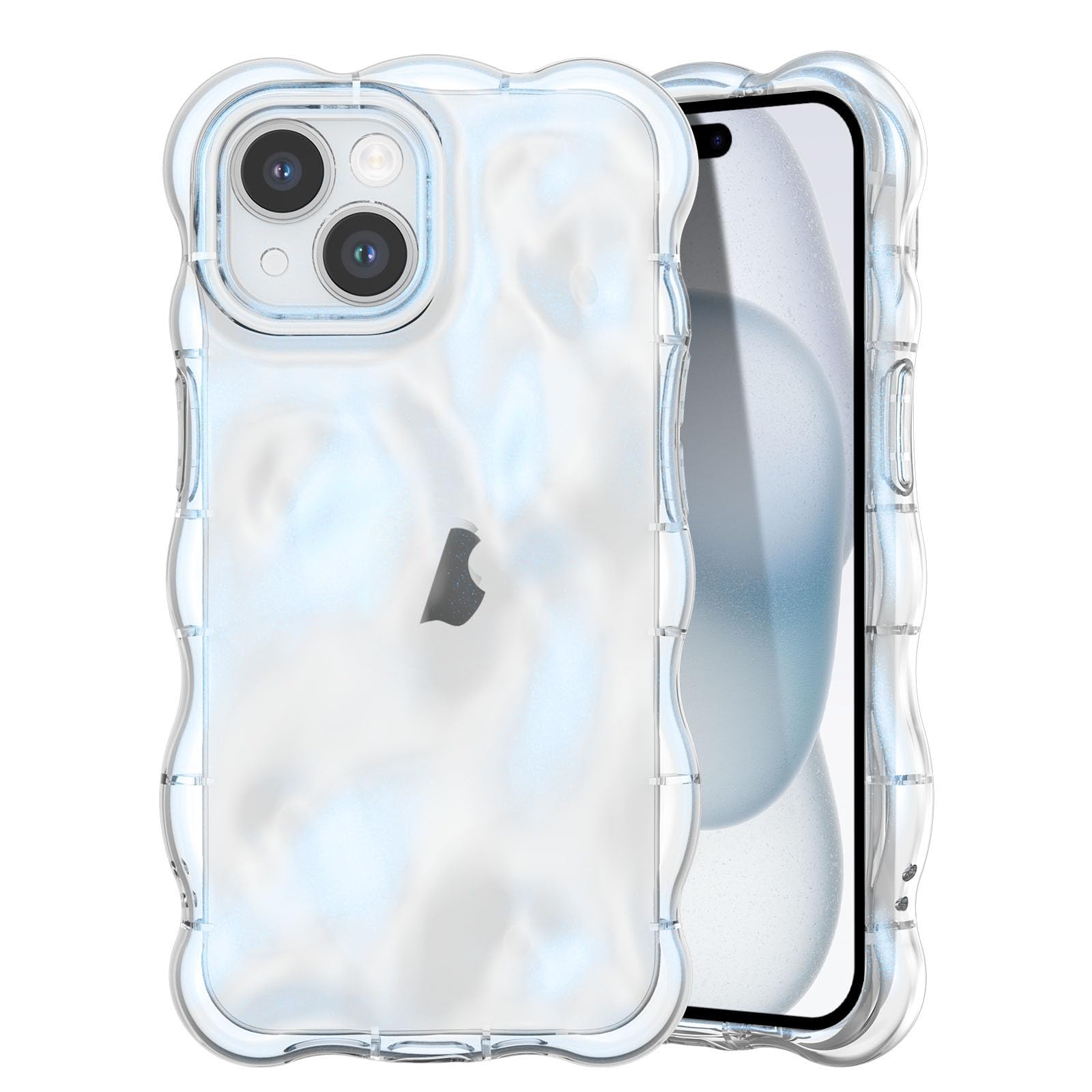 UEEBAI Funda Ondulada Para IPhone 15 Plus, Bonita Cubierta Plateada Con Forma De Onda Para IPhone, Bonita Funda Estética 3D Para Teléfono, Carcasa De Ondulación De Agua, Diseño Cromado 3D Para