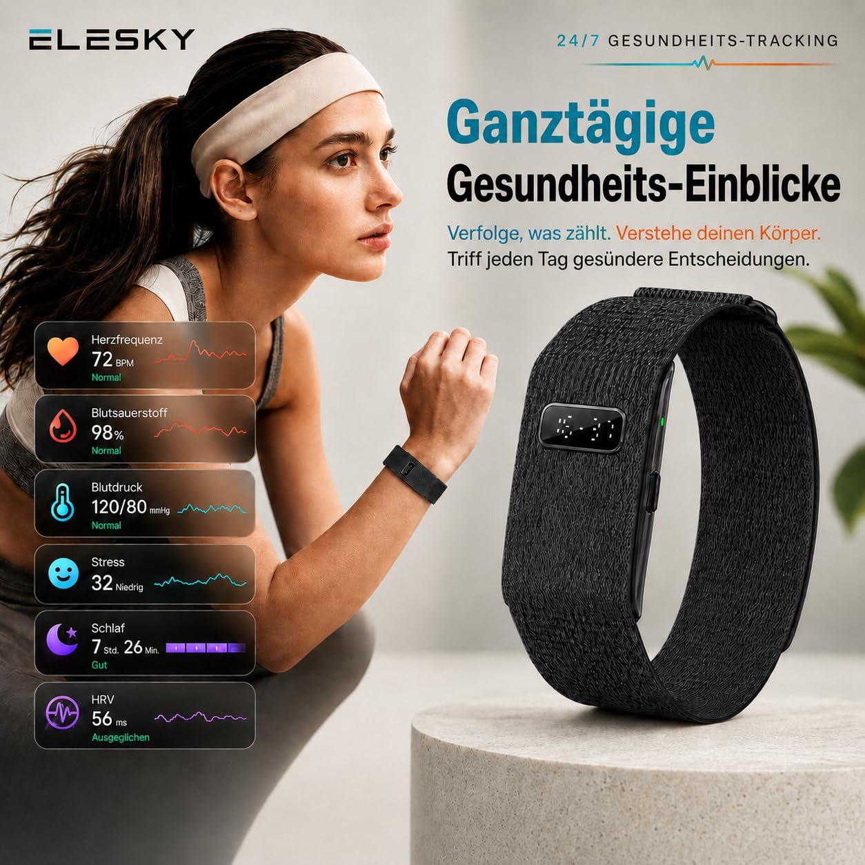 Fitness Tracker Armband, Herzfrequenz, Schlaftracker, IP68 | 176 Sportmodi, SpO2, HRV & Stressüberwachung, Schlaftracking, magnetisches Laden, kompatibel mit Android und iOS.