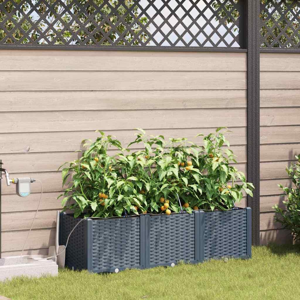 Garten-Pflanzgefäß 3er Set Hellgrau aus Stahl, 120x40x37,5 cm, langlebig für den Außenbereich, mit Bewässerungssystem für mühelose Pflanzenpflege