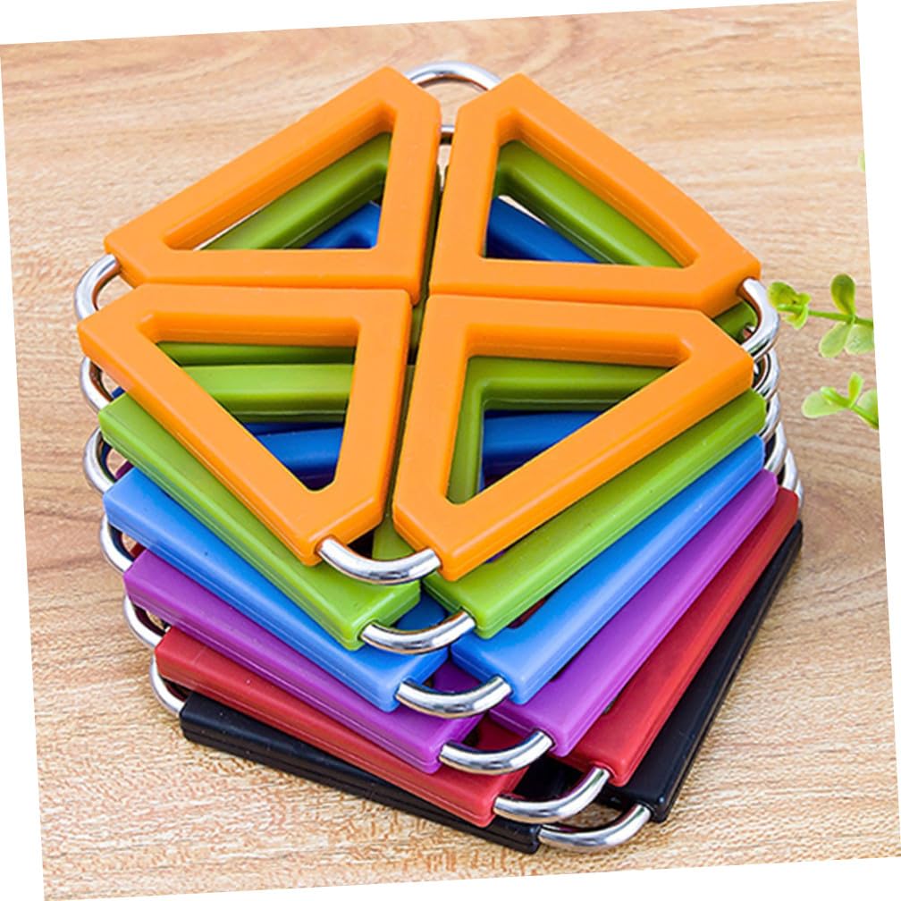 Dessous de Plat Carrés en Silicone et Acier Inoxydable Couleur Aléatoire Lot de 6 Résistant la Chaleur, Pliable et Antidérapant, Accessoire Pratique pour Cuisine et Table