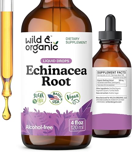 Wild & Organic Echinacea Drops - Suplemento de apoyo inmunológico con Echinacea Angustifolia - Tintura líquida de extracto de raíz - Vegano, sin
