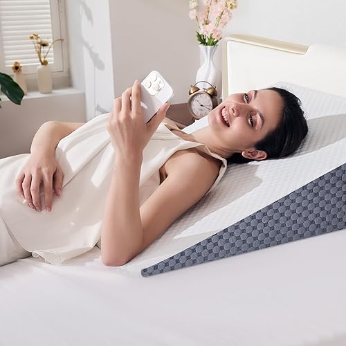 Miniatura 7 de Almohada de cuña de 5 pulgadas para dormir, ronquidos, soporte de espalda, después de cirugía, almohada triangular, con funda lavable, color blanco