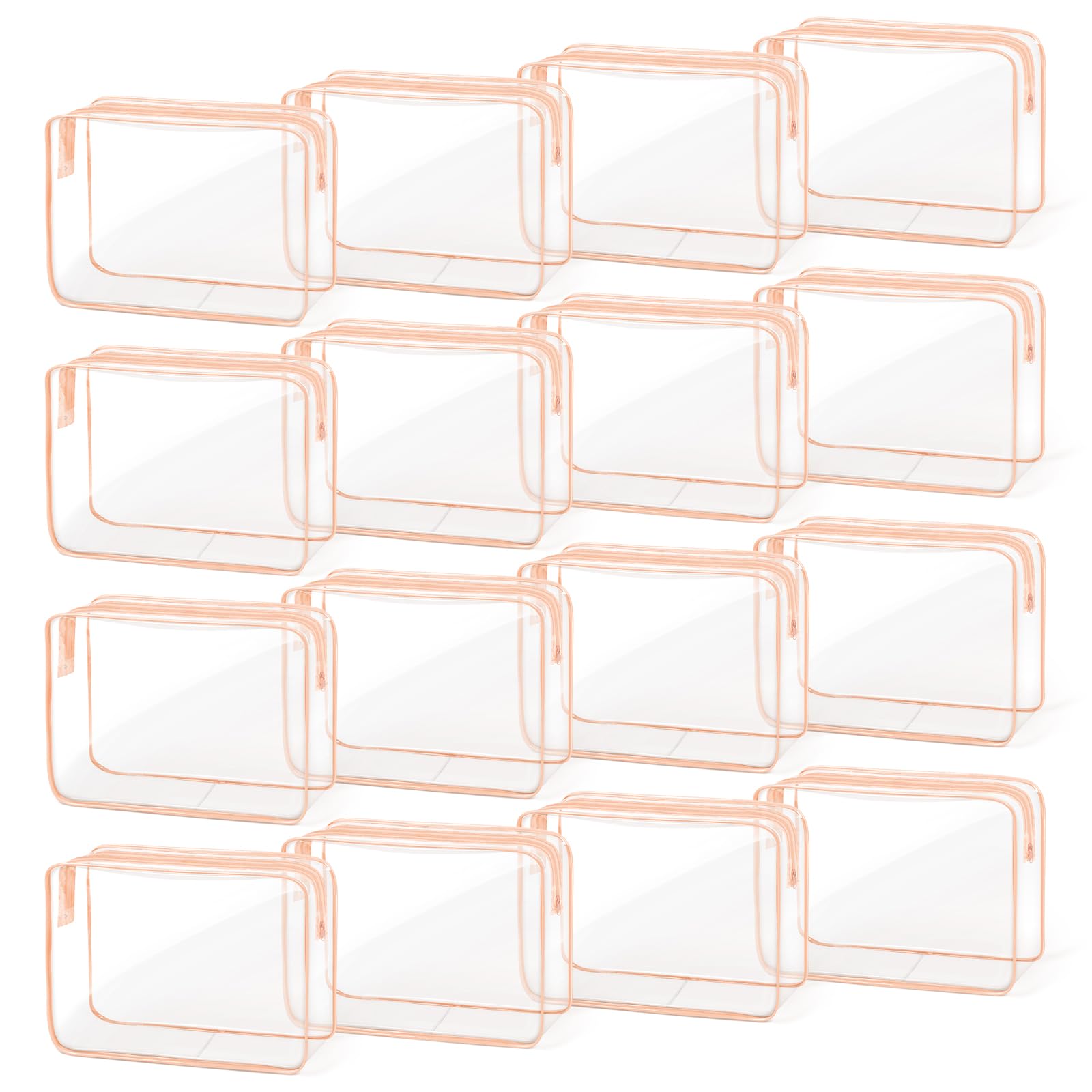 TISRATOK 16 PCS Clear Makeup Bag, Travel Essentials Toiletry Bag, Transparent PVC Cosmetic Organizer Toy Storage Pouch for Women Men - Orange-pink,