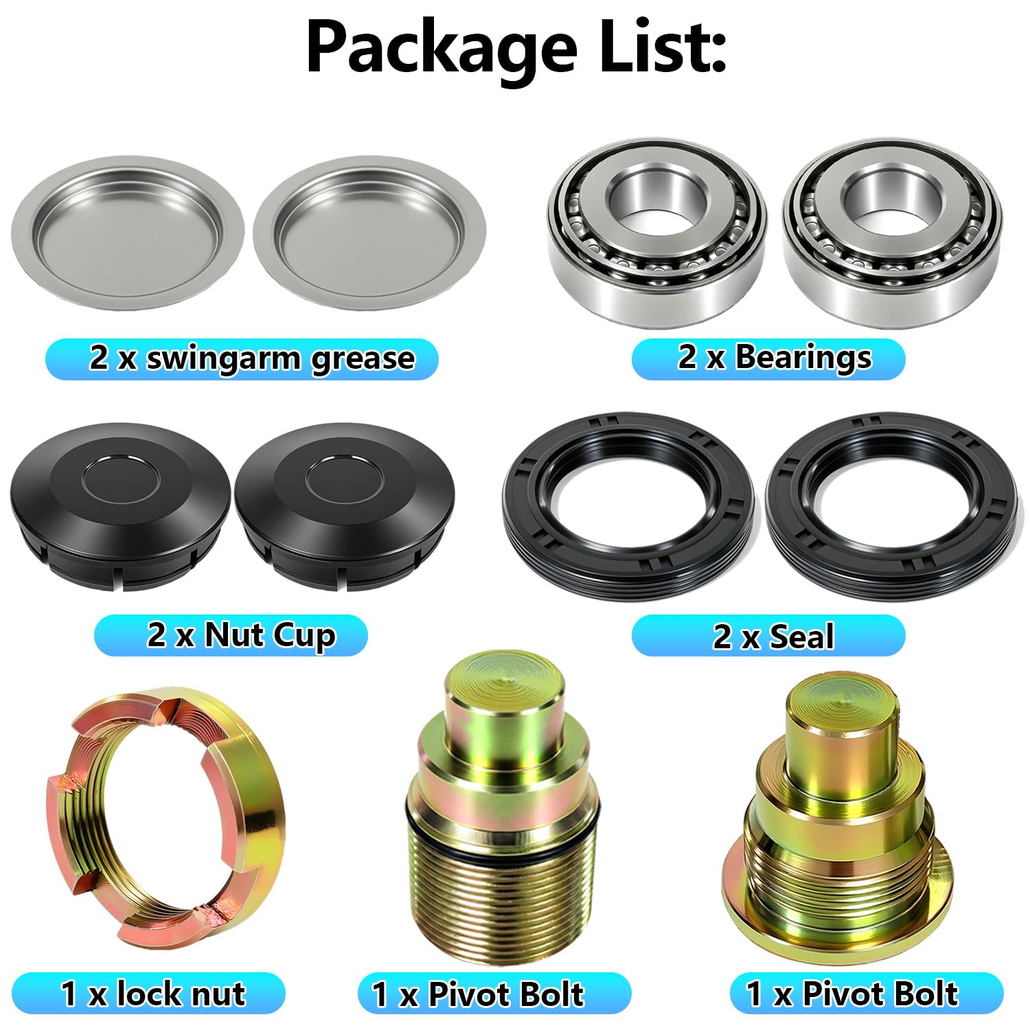 Swingarm Bearing Seal Kits & Bolts & Lock Nuts & Cap Rebuild Kit for Recon 250 TRX250 TRX250TE Fourtrax 300 TRX300 Rancher 350 400 Foreman 300 450 500 Rubicon 500