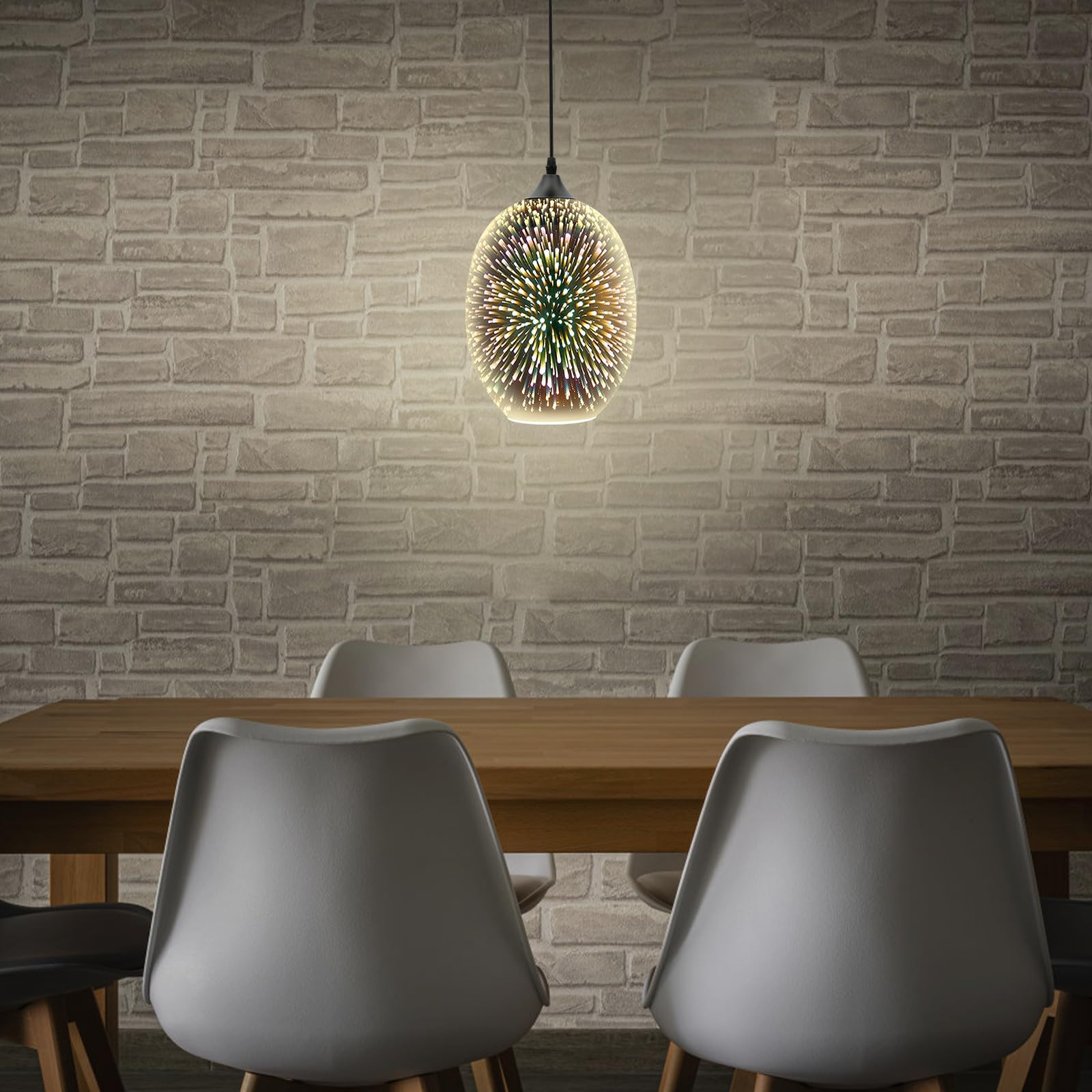 Szklana lampa wisząca 3D, nowoczesna lampa wisząca z regulacją wysokości z oprawką E27, stylowa lampa sufitowa do salonu, sypialni, jadalni i kuchni, lampa szklana, srebrna, bez źródła światła