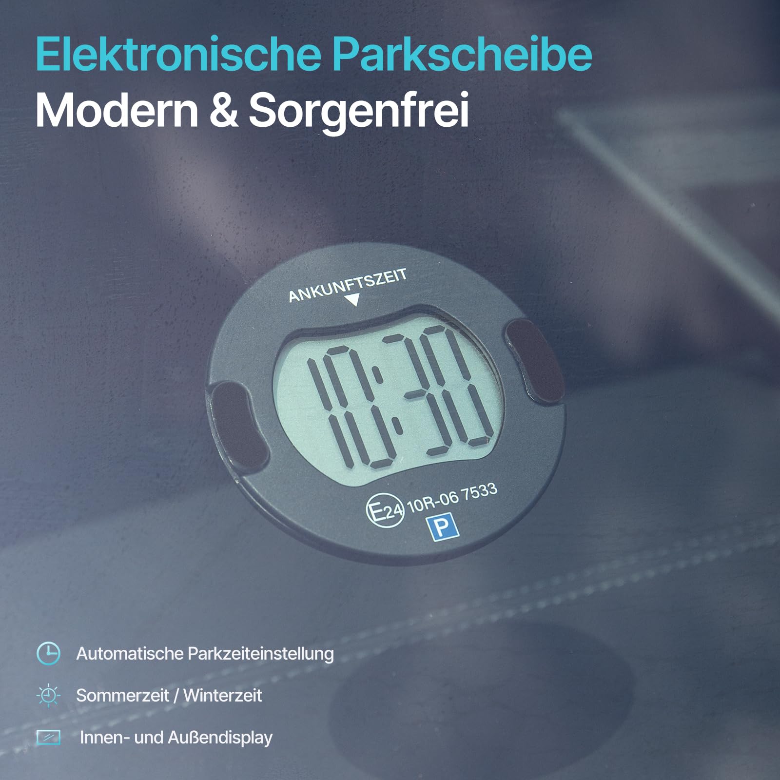 PT01 – Disque de Stationnement Électronique Certifié Zone Bleue pour Voiture, Disque Stationnement Automatique, Horloge Digitale avec Double Écran et Mode Nuit (Noir)