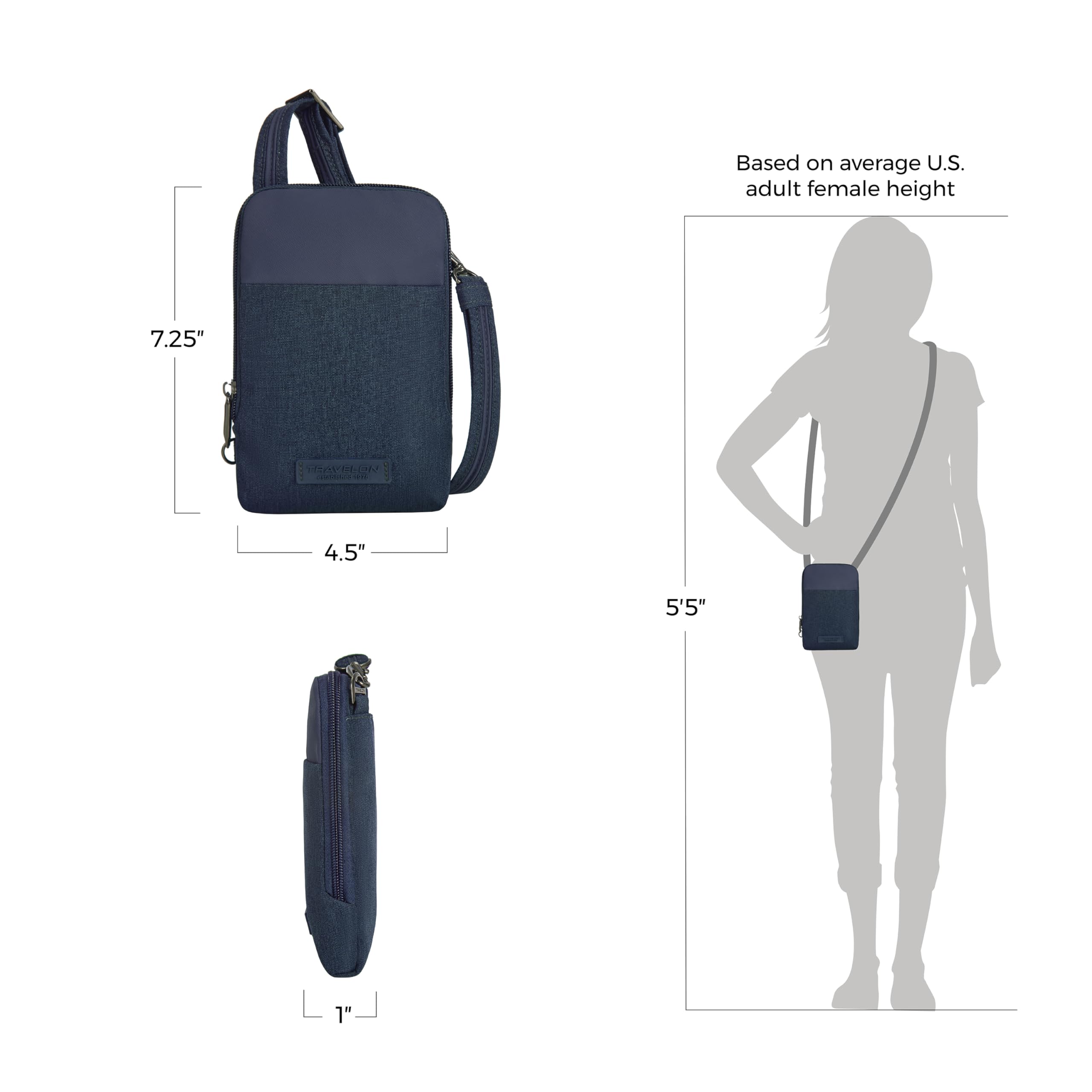 Travelon Torba noszona przez ramię Uniseks Anti-theft Metro Stadium Mini Crossbody