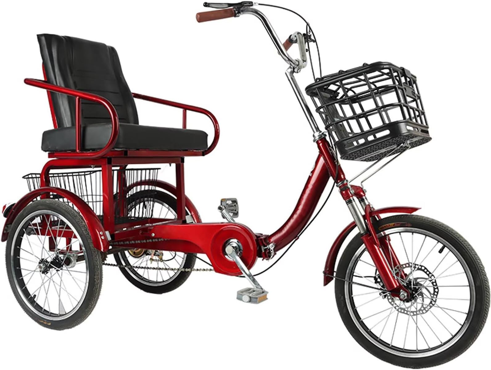 Large Seat Senior Tricycle,Folding 3 Wheel Bikes,Single Rider Trike with Front Suspension,Front Wheel Disc Brake,Adjusted Seat and Handlebar,Cruiser Trike,18" Rubber Tire Wheels
