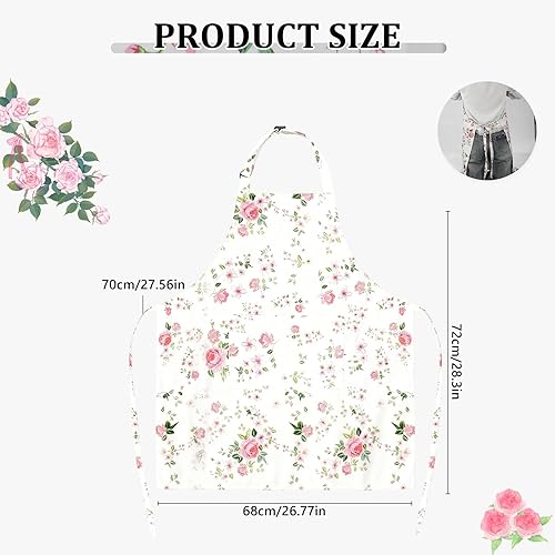 Miniatura 2 de Delantal floral lindo para mujer con 2 bolsillos, delantales suaves y duraderos ajustables para cocina, jardinería, hornear, manualidades, barbacoa,