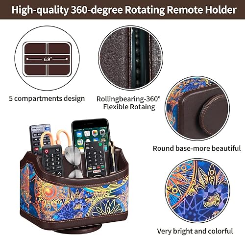 Miniatura 3 de PUSU Soporte de control remoto giratorio de 360, soporte remoto de TV de piel sintética para mesa, organizador de suministros de arte brillante y