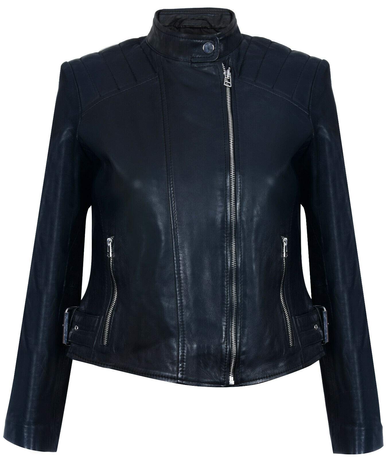 Infinity Leather Women's Black Real Leather Fitted Vintage Biker Style Zip Fashion Jacket S