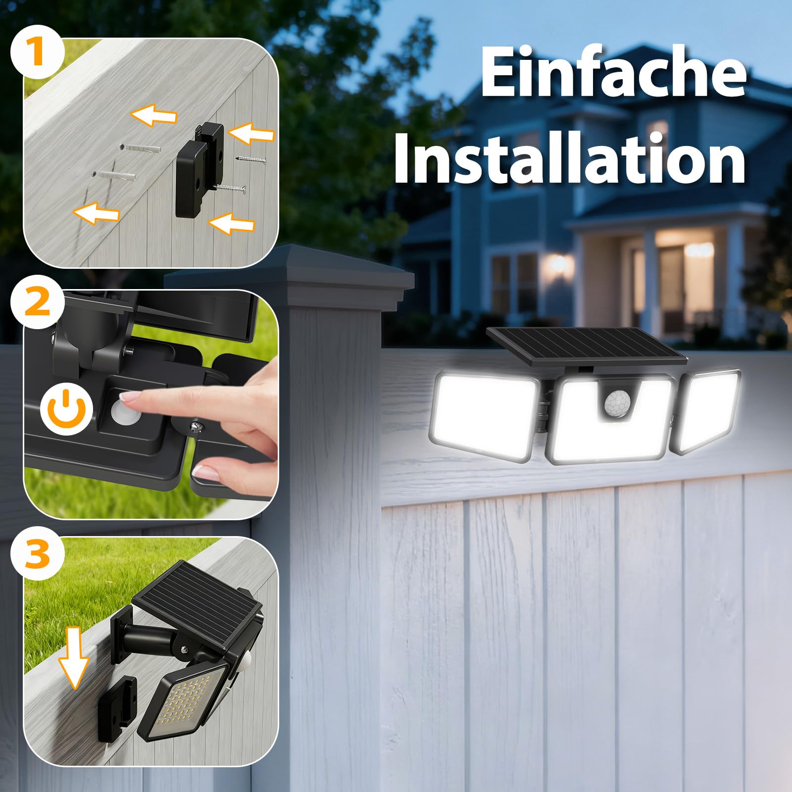 FLOWood Lampes solaires156LED pour extérieur, lampes solaires rotatives à 360° pour extérieur avec détecteur, étanche IP65, angle d'éclairage de 270°, applique murale solaire d'extérieur, lot de 2
