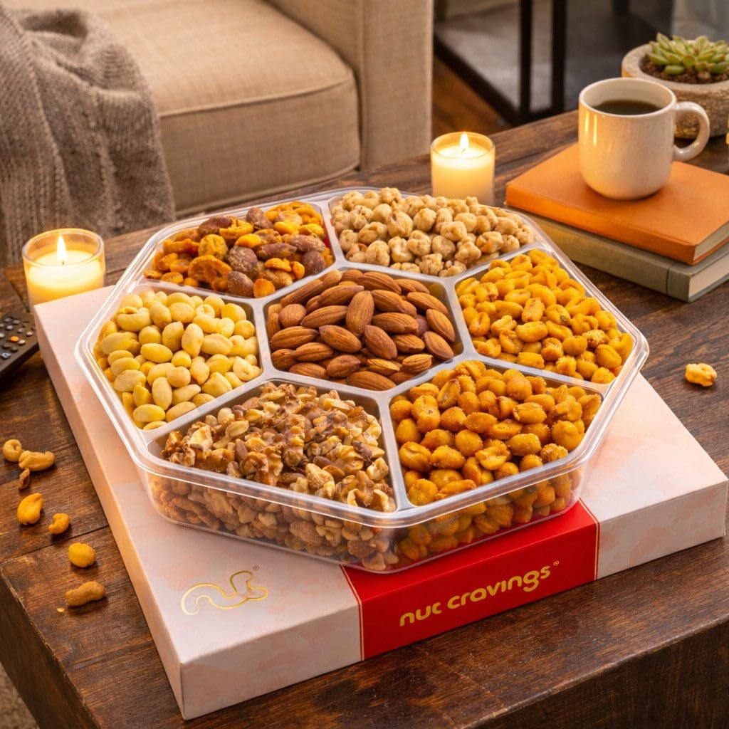 NUT CRAVINGS - Easter Mixed Nuts Gift Basket in Red Gold Classic Box (7 Assortments, 1 LB) Treats for Adults, Food Arrangement, Healthy Snack Care Package, Kosher