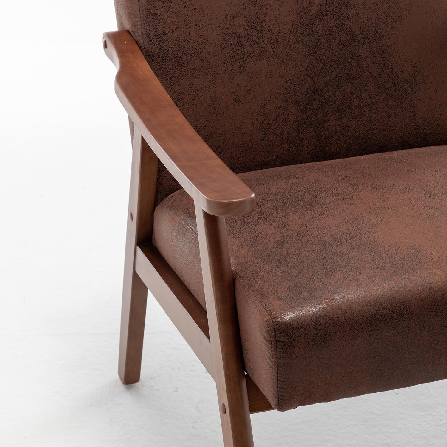 Accent Chair with Microfiber Upholstery and Solid Wood Frame, Classic Mid-Century Modern Living Room Furniture for Extra Seating, Brown