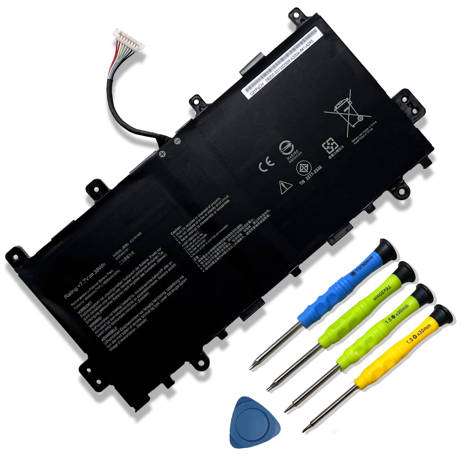 C21N1808 Laptop Battery Replace for Asus Chromebook C423 C523 C423NA C523NA C423NA-EB C423NA-BZ C523NA-A2 C423NA-RH91T-CB C523NA-DH02 C523NA-EJ0052 C423NA-BV0078 C523NA-A20105 7.7V 38Wh 4940mAh